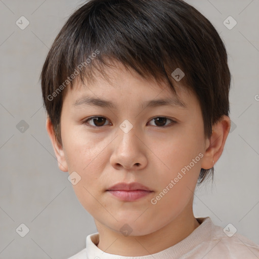 Neutral white child female with short  brown hair and brown eyes
