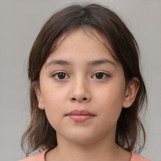 Neutral white child female with medium  brown hair and brown eyes