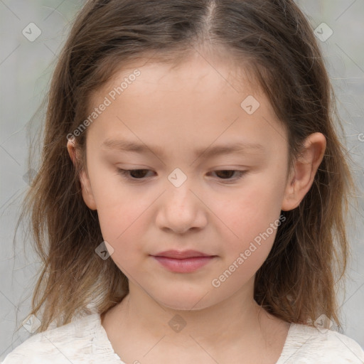 Neutral white child female with medium  brown hair and brown eyes