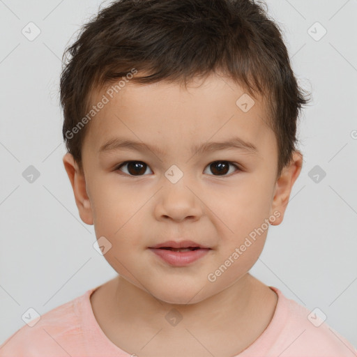 Joyful white child male with short  brown hair and brown eyes