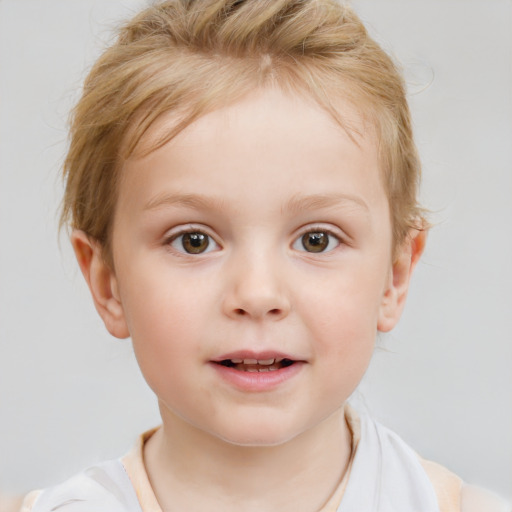 Neutral white child female with short  brown hair and blue eyes