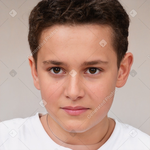 Neutral white child female with short  brown hair and brown eyes