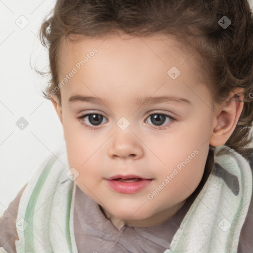 Joyful white child female with short  brown hair and brown eyes