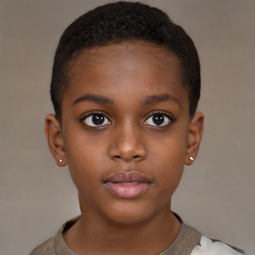 Neutral black child female with short  brown hair and brown eyes