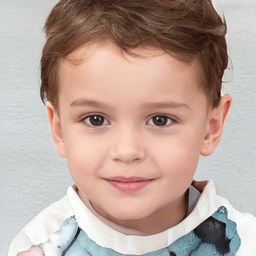 Joyful white child male with short  brown hair and brown eyes