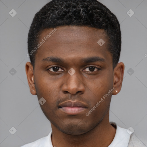 Neutral black young-adult male with short  brown hair and brown eyes