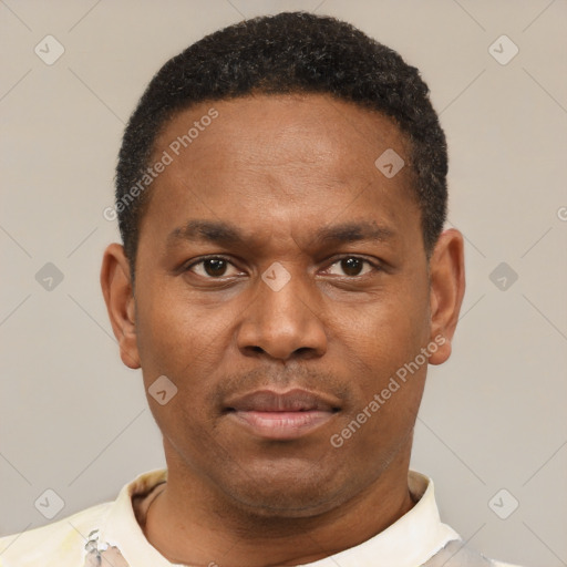 Neutral latino young-adult male with short  brown hair and brown eyes