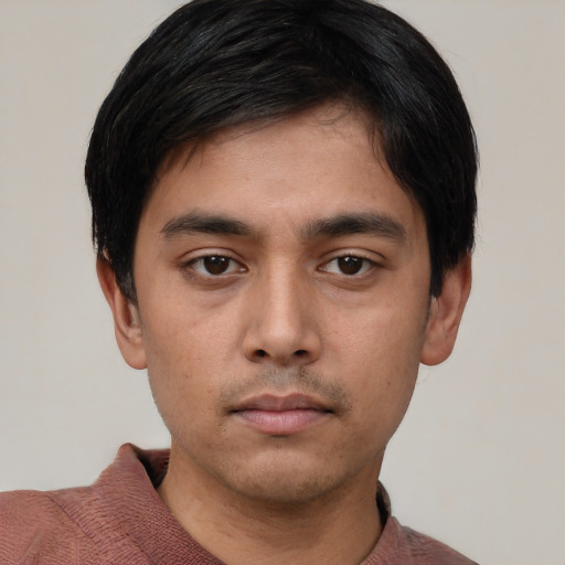 Neutral asian young-adult male with short  black hair and brown eyes