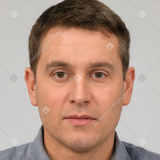 Neutral white adult male with short  brown hair and brown eyes