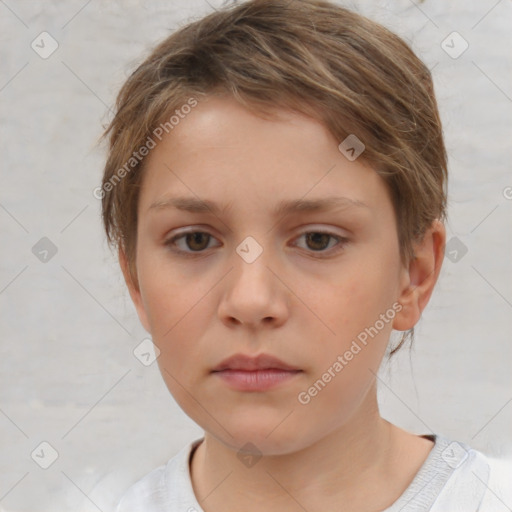 Neutral white child female with short  brown hair and brown eyes