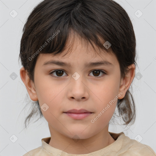 Neutral white child female with medium  brown hair and brown eyes