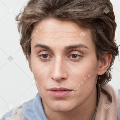 Neutral white young-adult male with medium  brown hair and brown eyes