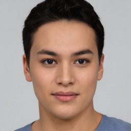 Neutral asian young-adult male with short  brown hair and brown eyes