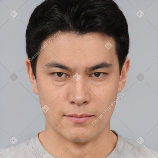 Neutral asian young-adult male with short  black hair and brown eyes