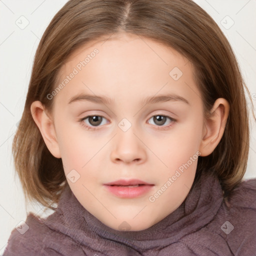 Neutral white child female with medium  brown hair and brown eyes