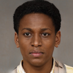 Neutral black young-adult male with short  brown hair and brown eyes