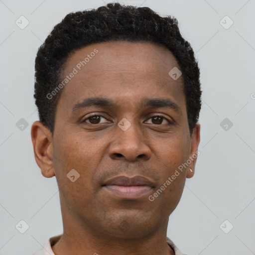 Neutral black young-adult male with short  brown hair and brown eyes