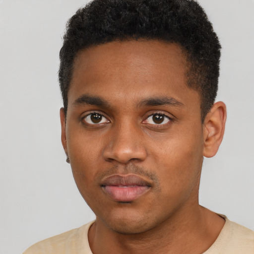 Neutral black young-adult male with short  brown hair and brown eyes