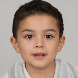 Joyful white child female with short  brown hair and brown eyes