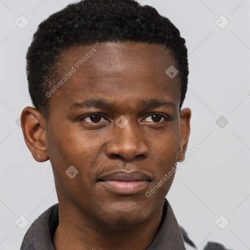 Neutral black young-adult male with short  brown hair and brown eyes