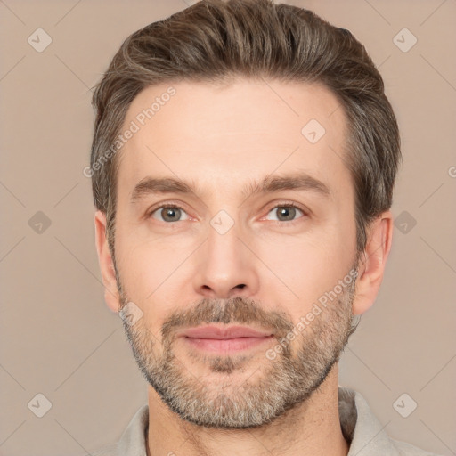 Neutral white adult male with short  brown hair and brown eyes