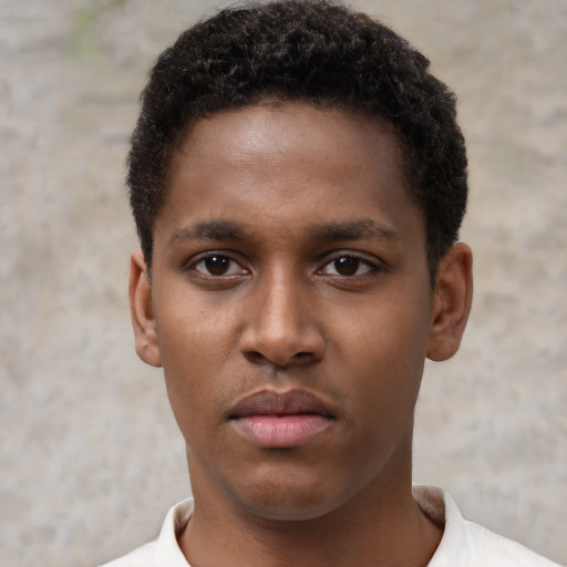 Neutral black young-adult male with short  brown hair and brown eyes