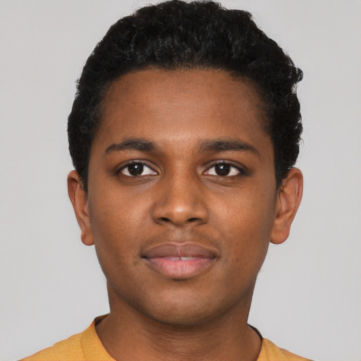 Neutral black young-adult male with short  brown hair and brown eyes