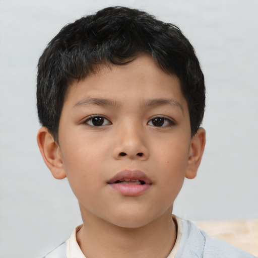 Neutral asian child male with short  brown hair and brown eyes