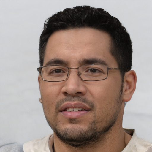 Neutral white young-adult male with short  black hair and brown eyes