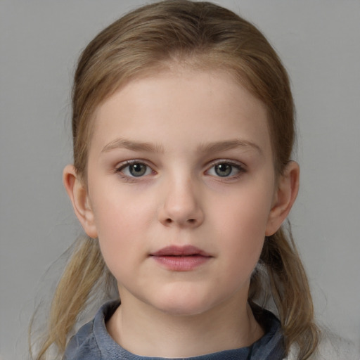 Neutral white child female with medium  brown hair and brown eyes