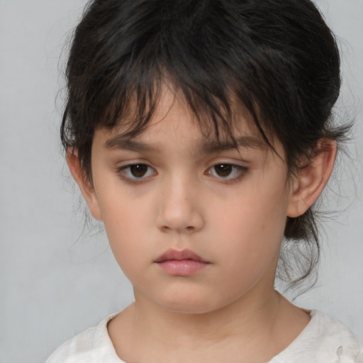 Neutral white child female with medium  brown hair and brown eyes