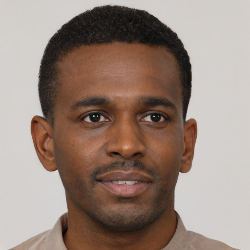 Neutral black young-adult male with short  brown hair and brown eyes