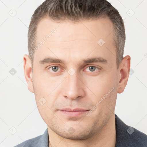 Neutral white adult male with short  brown hair and brown eyes