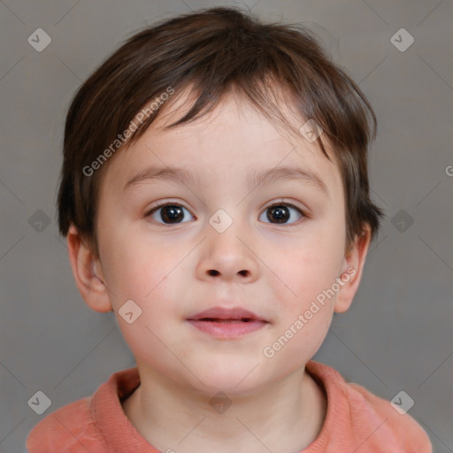 Neutral white child female with short  brown hair and brown eyes