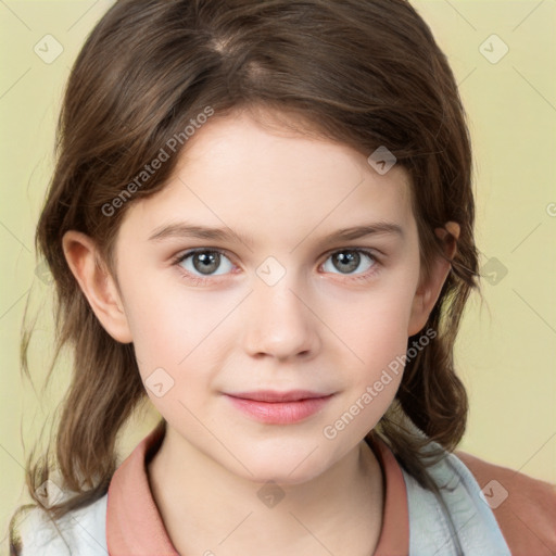 Neutral white child female with medium  brown hair and brown eyes