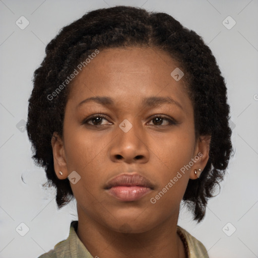 Neutral black young-adult female with short  brown hair and brown eyes