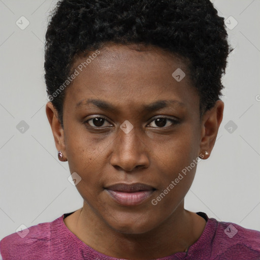 Neutral black young-adult female with short  brown hair and brown eyes