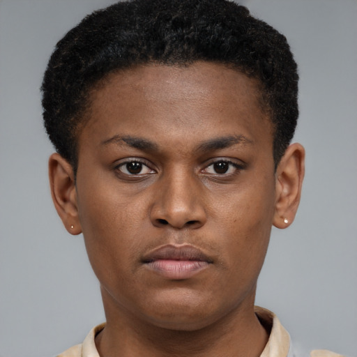 Neutral latino young-adult male with short  brown hair and brown eyes
