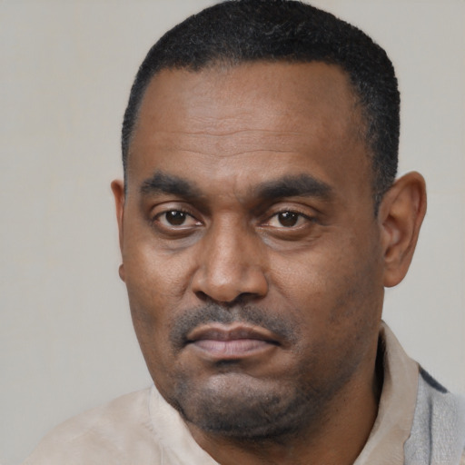 Neutral latino adult male with short  black hair and brown eyes