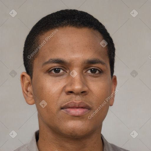 Neutral black young-adult male with short  brown hair and brown eyes