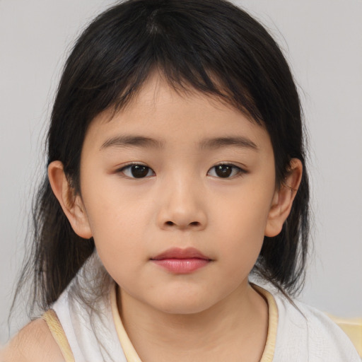 Neutral asian child female with medium  brown hair and brown eyes