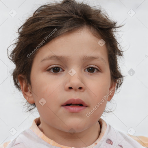 Neutral white child female with medium  brown hair and brown eyes