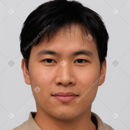 Neutral asian young-adult male with short  brown hair and brown eyes