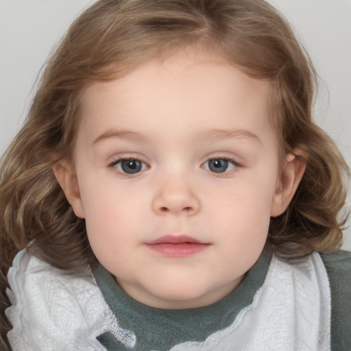 Neutral white child female with medium  brown hair and blue eyes