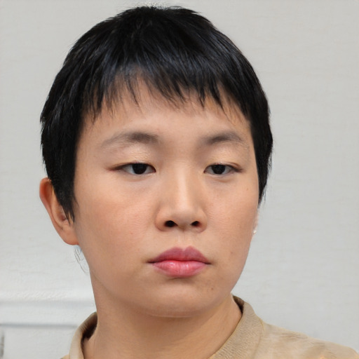 Neutral asian young-adult male with short  brown hair and brown eyes