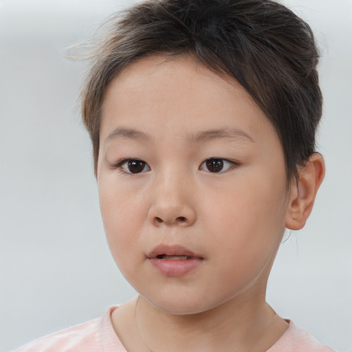 Neutral white child female with short  brown hair and brown eyes