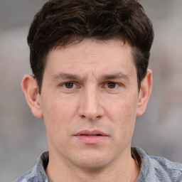 Neutral white adult male with short  brown hair and brown eyes