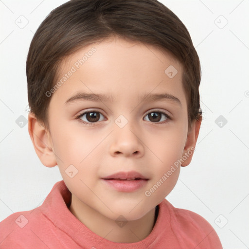 Neutral white child female with short  brown hair and brown eyes