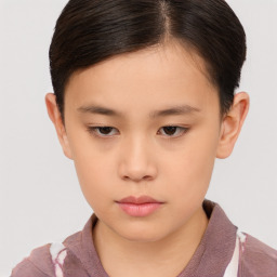 Neutral asian young-adult female with short  brown hair and brown eyes