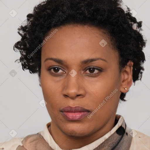 Neutral black young-adult female with short  brown hair and brown eyes